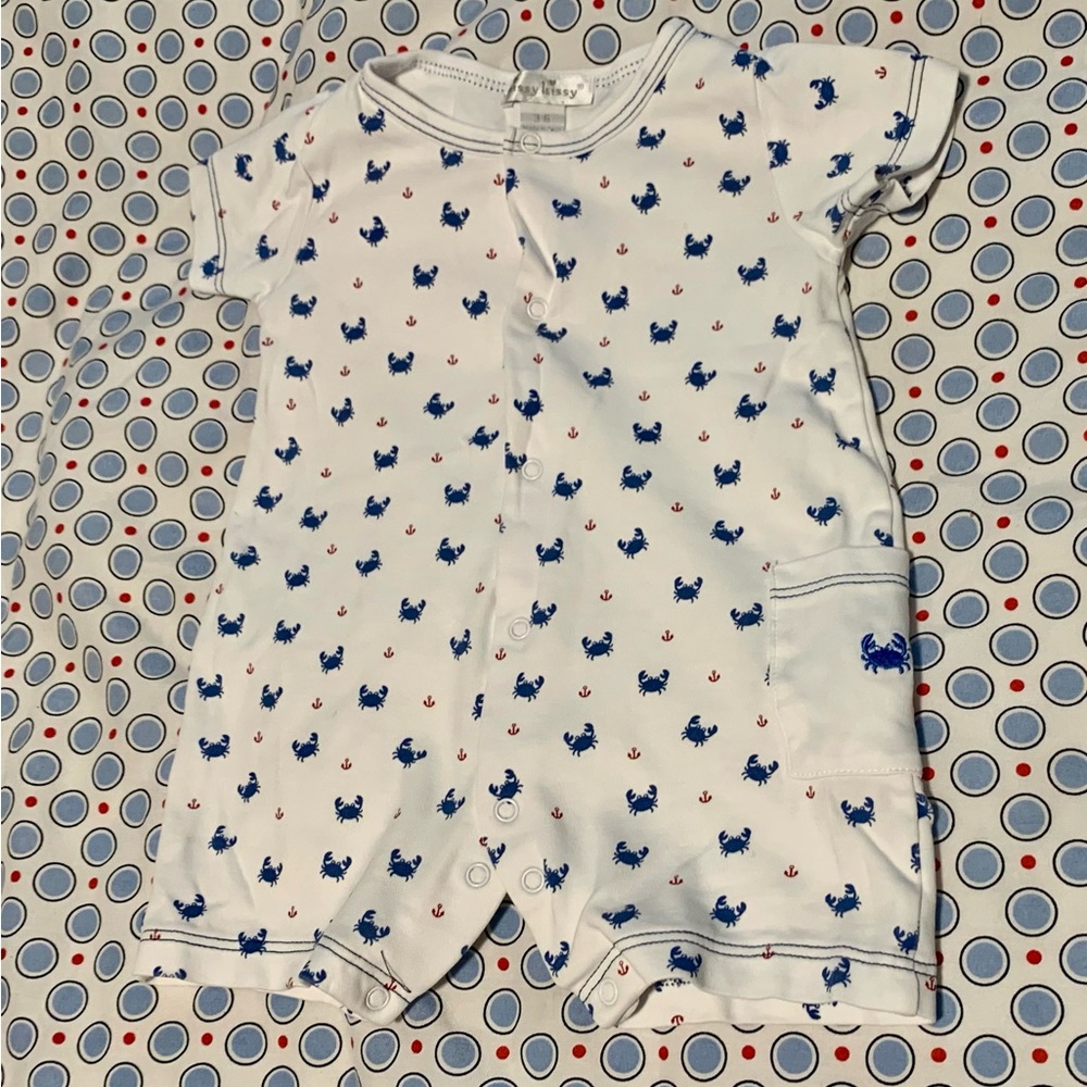 Kissy Kissy White Baby Romper with Blue Crab and Red Anchor Print